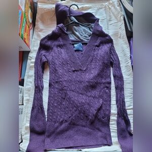 American Eagle Outfitters Deep Purple V-Neck Sweater